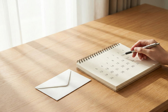 郵便物と卓上カレンダー